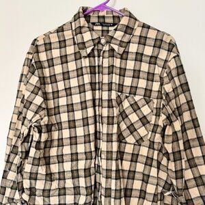 Zara Oversized Cream and Green Flannel